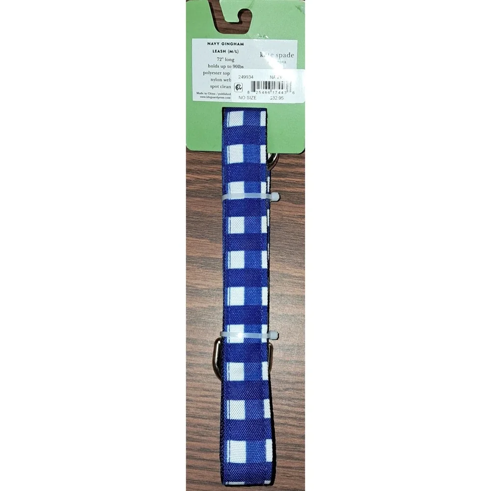 Kate Spade m/l blue and‎ white leash, 72 inches, holds up to 90lbs.
